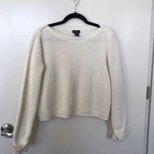 White Crew Neck Sweater with Buttons